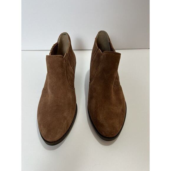 Lucky Brand Womens Suede Ankle Boots Size 7.5 No Zip Chestnut Brown Boho Cowgirl - Picture 2 of 9